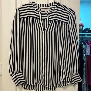 Black and white blouse with mandarin collar